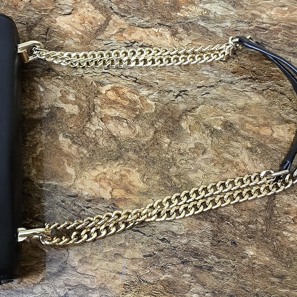 Michael Kors Black Leather Shoulder Bag w/ Gold Chain Strap + FREE Bag Scarf